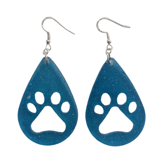 Earrings - Resin paw teardrop on silver hook