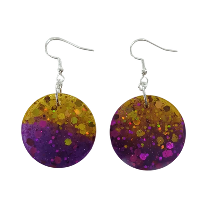 Earrings - Resin purple and gold circle on silver hook