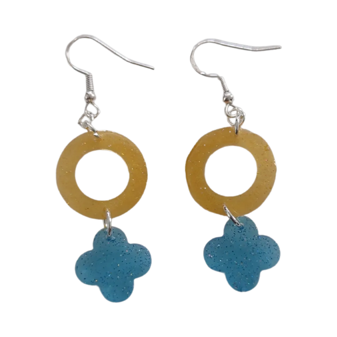 Earrings - Resin small open circle and cloud on silver hook