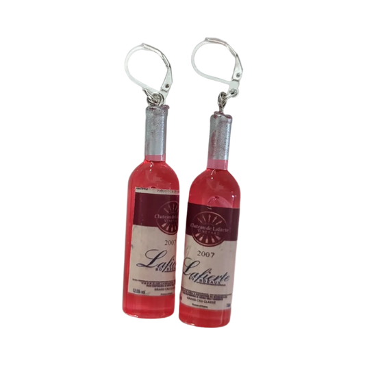 Earrings - Resin Wine Bottle Charm on Lever Back Hoop French Hook