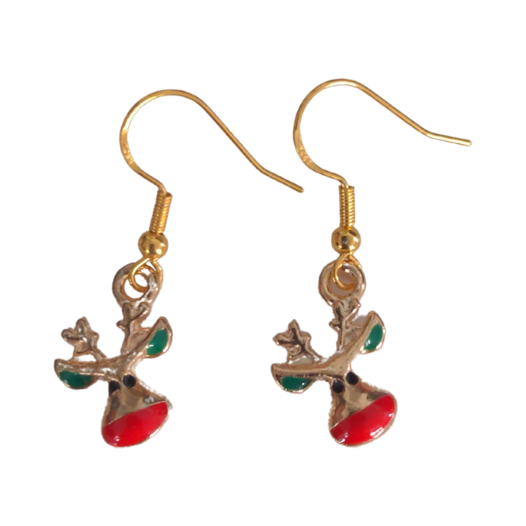 Earrings - Rudolph reindeer on gold hook