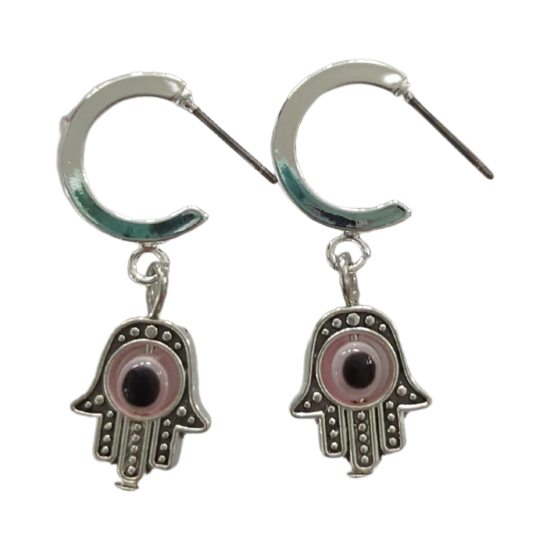 Earrings - Silver 15mm Round Post Earring with Loop with Colorful Evil Eye charm