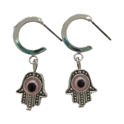 Earrings - Silver 15mm Round Post Earring with Loop with Colorful Evil Eye charm