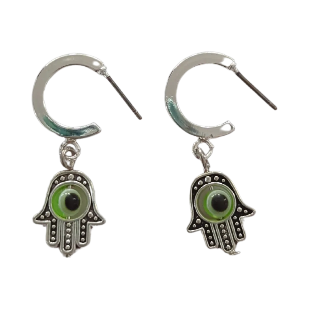 Earrings - Silver 15mm Round Post Earring with Loop with Colorful Evil Eye charm