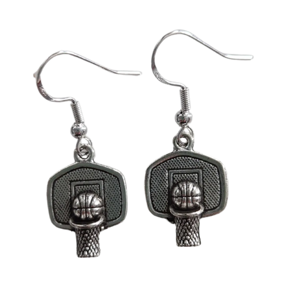 Earrings - Silver basketball on silver hook earrings