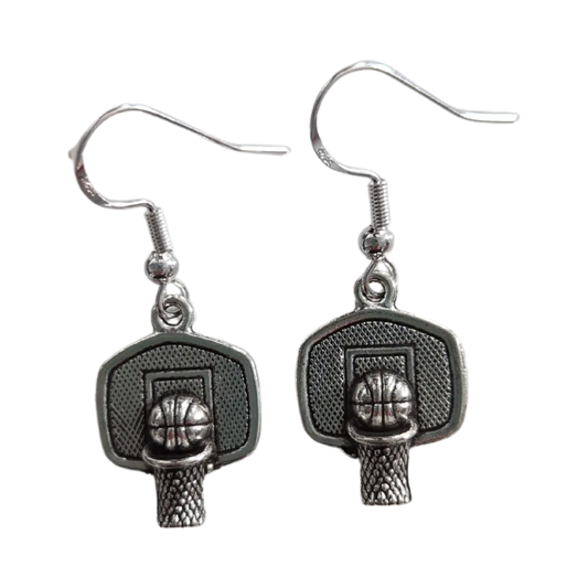 Earrings - Silver basketball on silver hook earrings