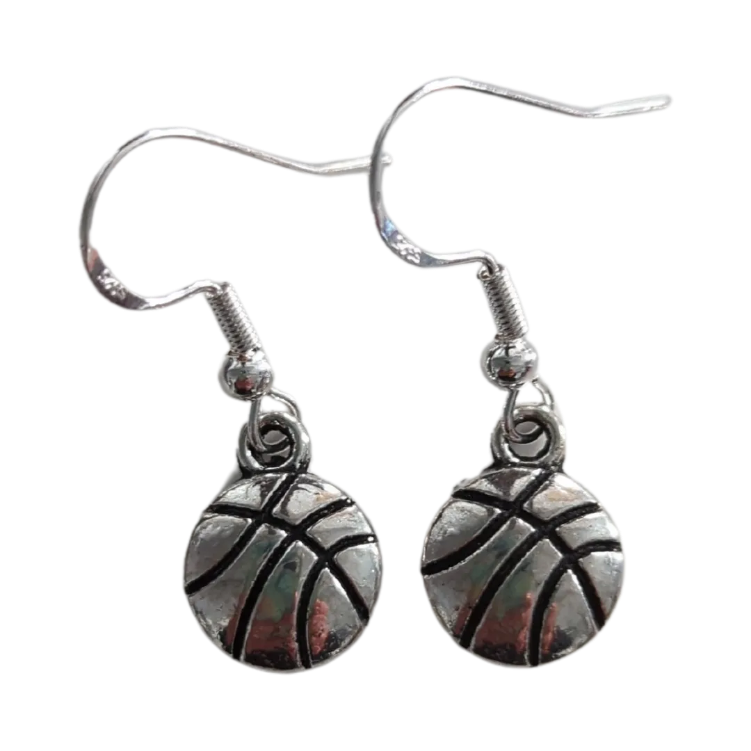 Earrings - Silver basketball on silver hook earrings