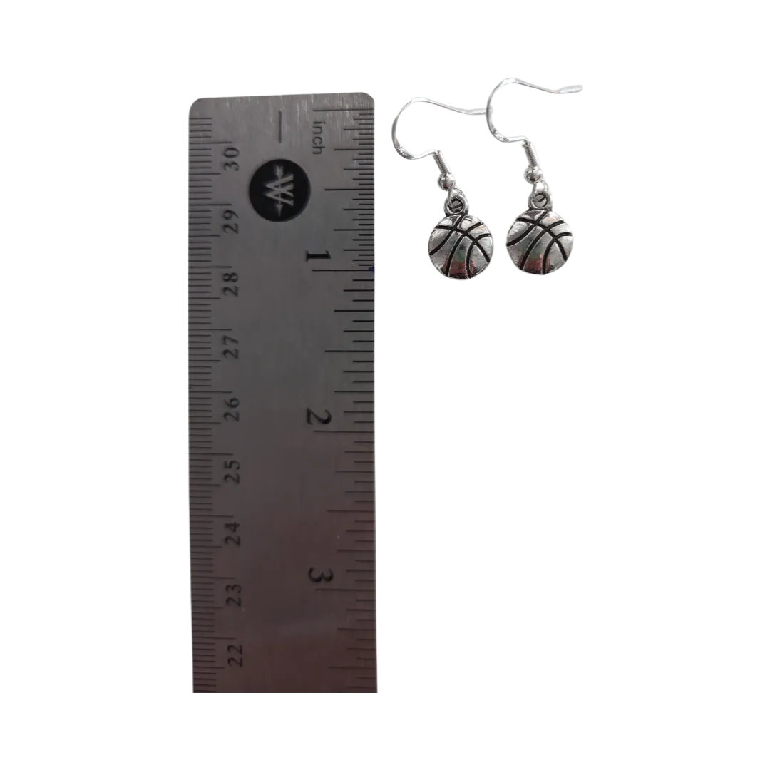 Earrings - Silver basketball on silver hook earrings