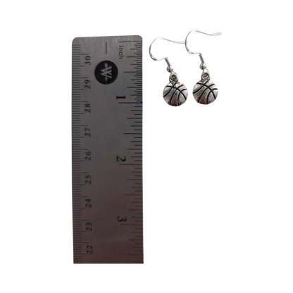 Earrings - Silver basketball on silver hook earrings