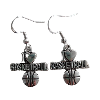 Earrings - Silver basketball on silver hook earrings