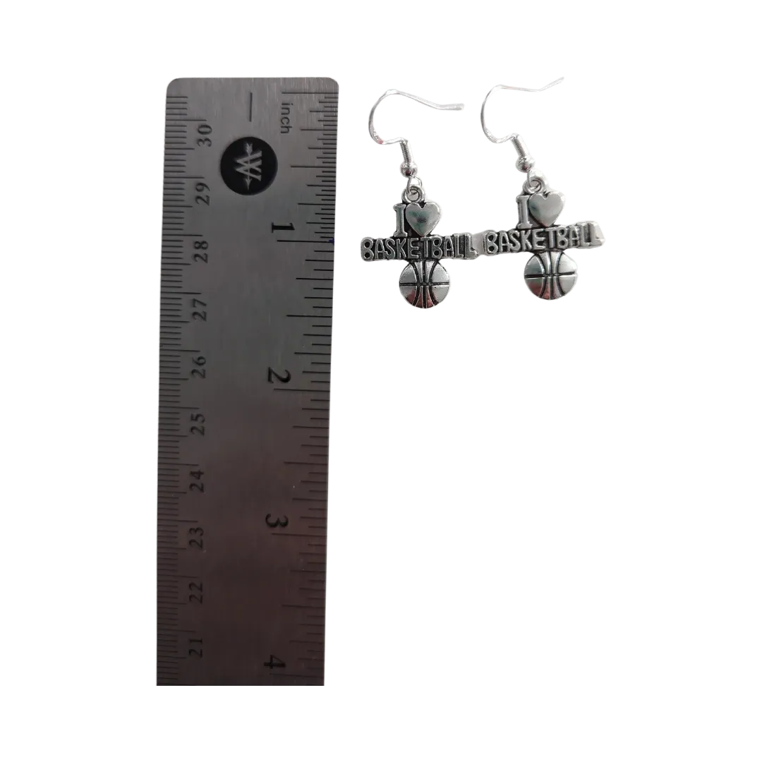 Earrings - Silver basketball on silver hook earrings