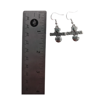 Earrings - Silver basketball on silver hook earrings