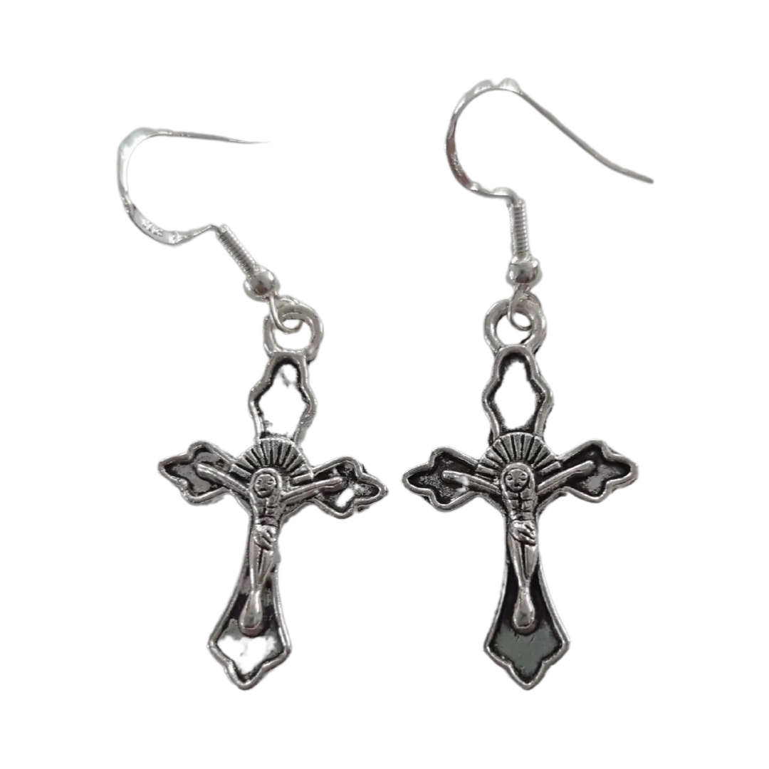 Earrings - Silver cross on hook