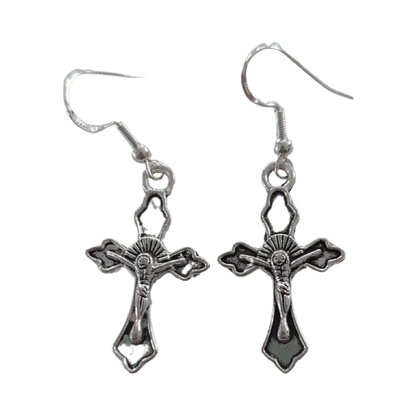 Earrings - Silver cross on hook