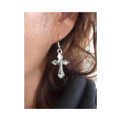 Earrings - Silver cross on hook