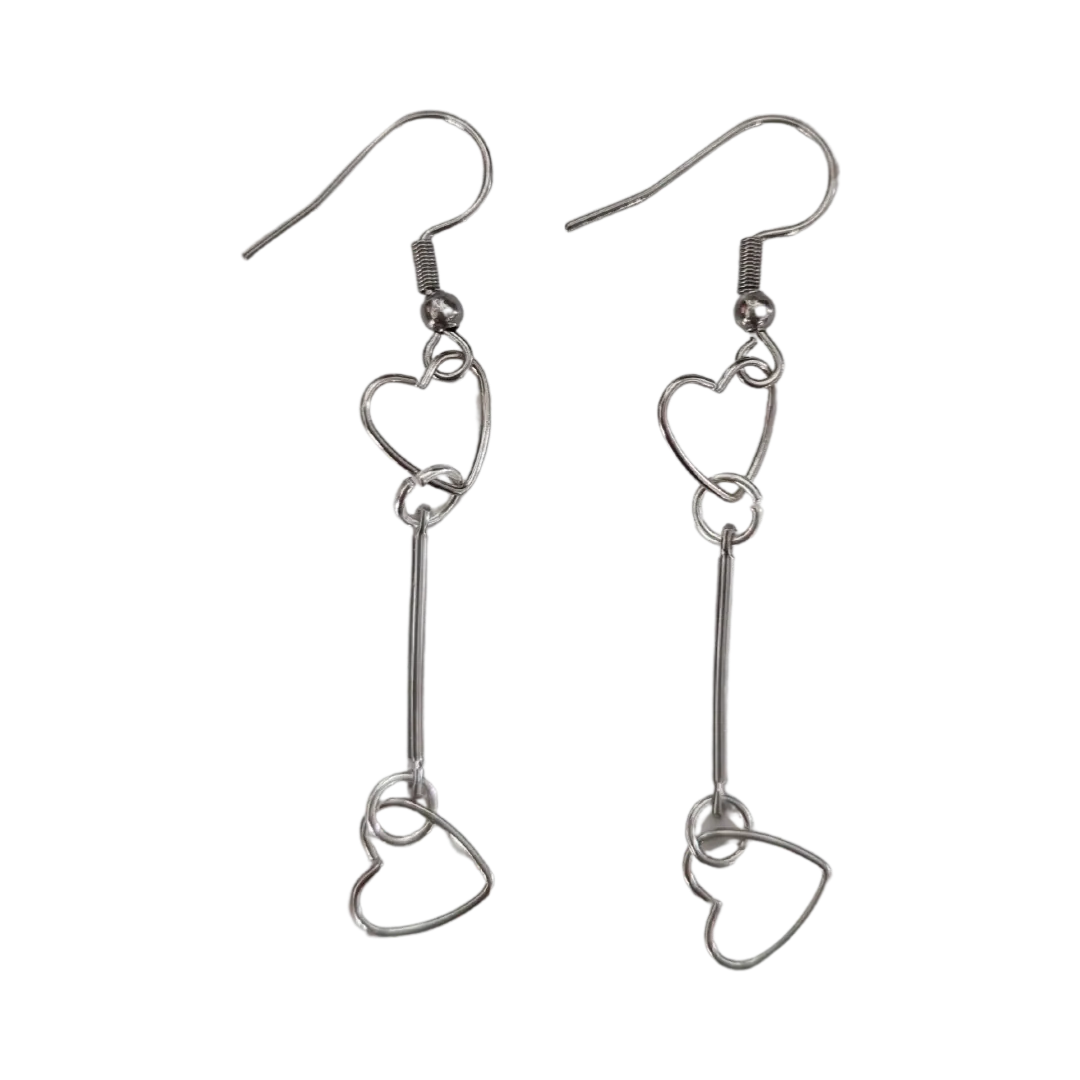 Earrings - silver heart earring connector 2-hole stick strip bar link on silver hook