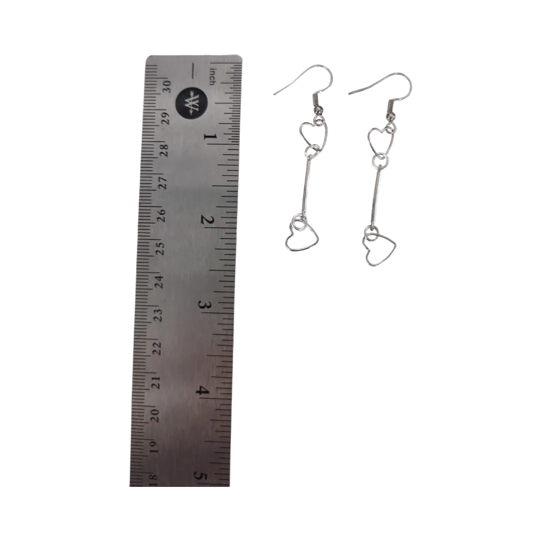 Earrings - silver heart earring connector 2-hole stick strip bar link on silver hook