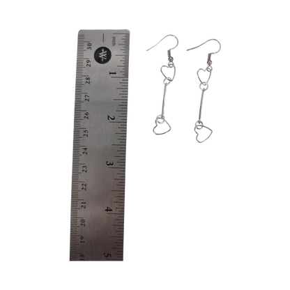 Earrings - silver heart earring connector 2-hole stick strip bar link on silver hook