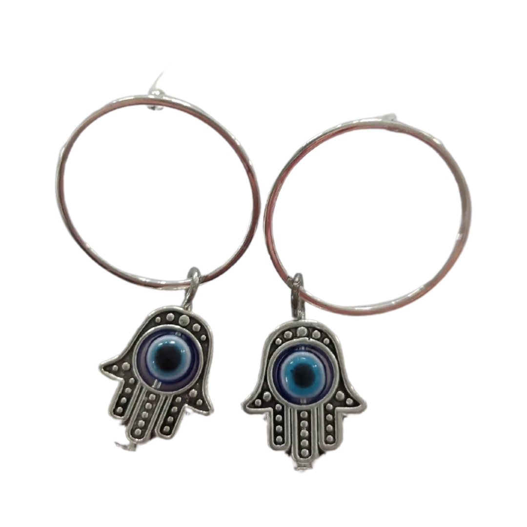 Earrings - Silver Hoop Post Earring with Colorful Evil Eye charm