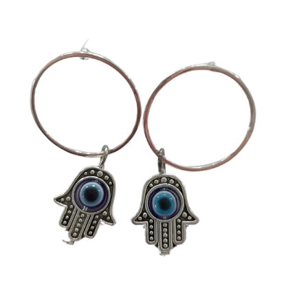 Earrings - Silver Hoop Post Earring with Colorful Evil Eye charm