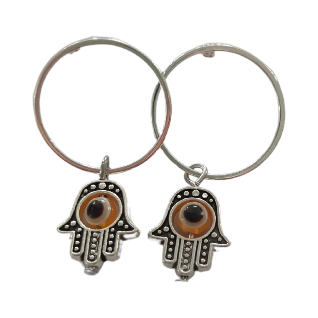 Earrings - Silver Hoop Post Earring with Colorful Evil Eye charm