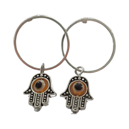 Earrings - Silver Hoop Post Earring with Colorful Evil Eye charm