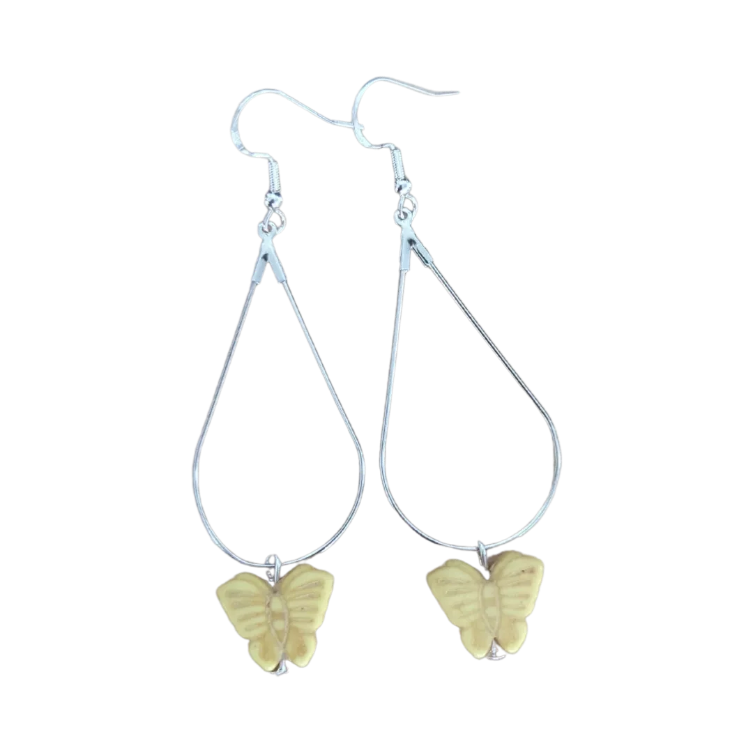 Earrings - Silver tear drop butterfly bead on silver hook