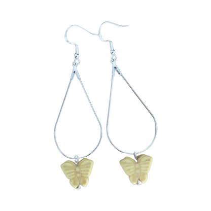 Earrings - Silver tear drop butterfly bead on silver hook