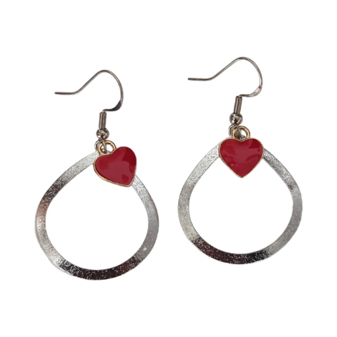 Earrings - Silver tear drop with gold plated heart on silver hook