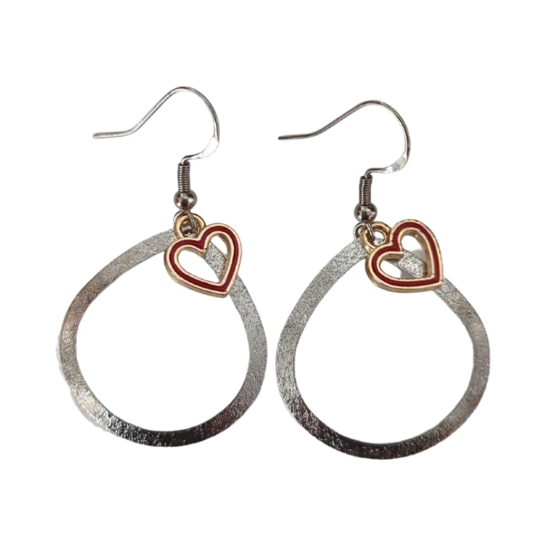 Earrings - Silver tear drop with gold plated heart on silver hook