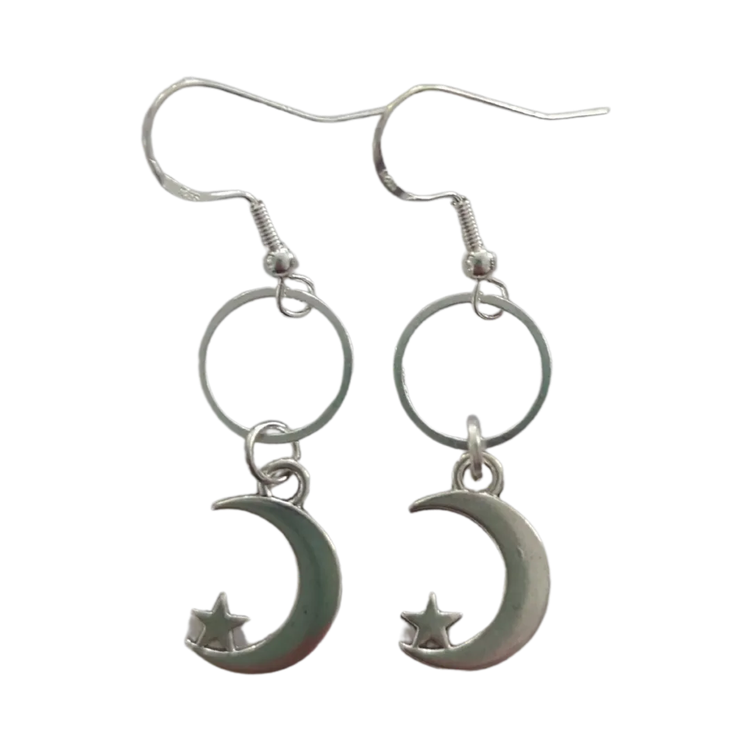 Earrings - Small silver circle with silver charm on silver hook