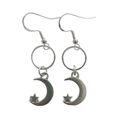 Earrings - Small silver circle with silver charm on silver hook