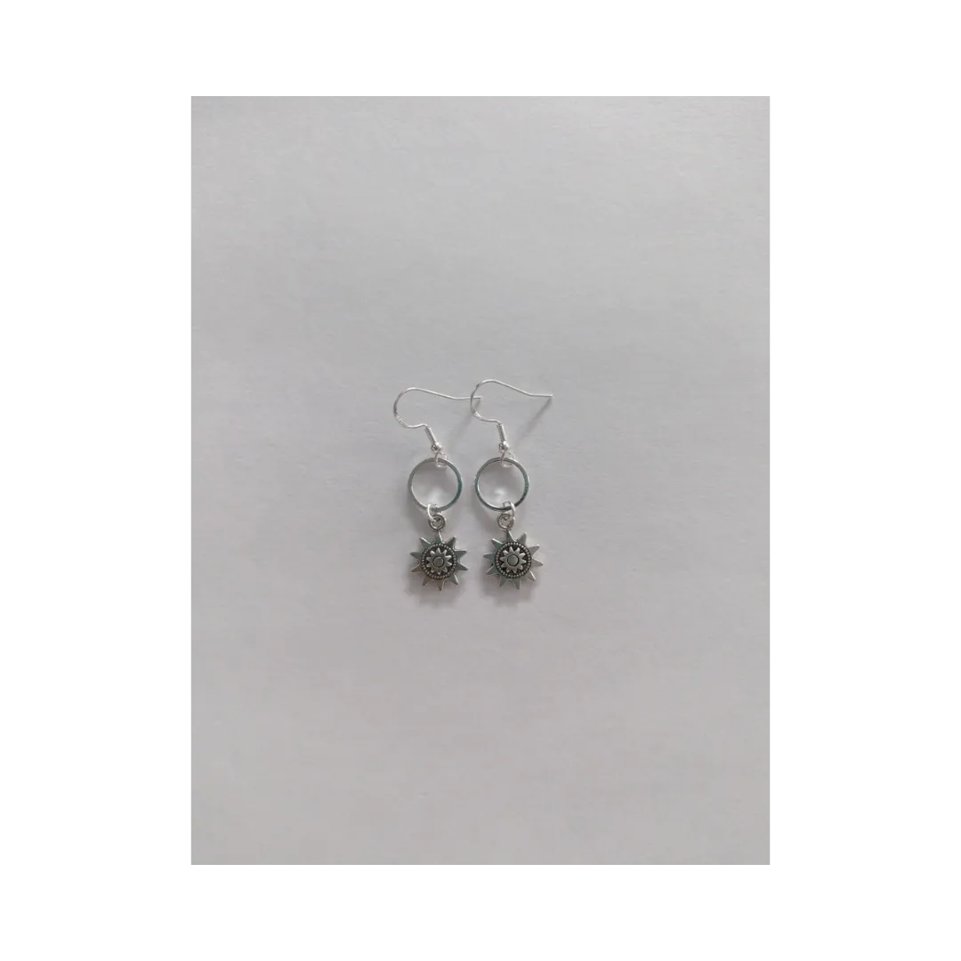 Earrings - Small silver circle with silver charm on silver hook