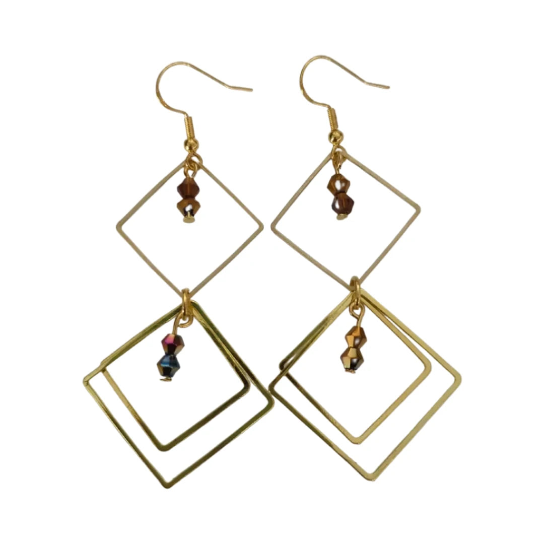 Earrings - Square/Diamond with 4 mm Bi-cone Crystal Beads on hook