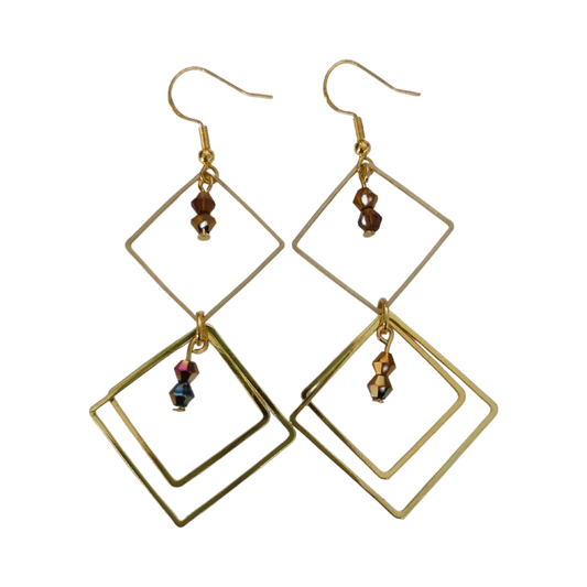 Earrings - Square/Diamond with 4 mm Bi-cone Crystal Beads on hook