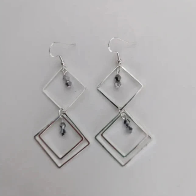 Earrings - Square/Diamond with 4 mm Bi-cone Crystal Beads on hook