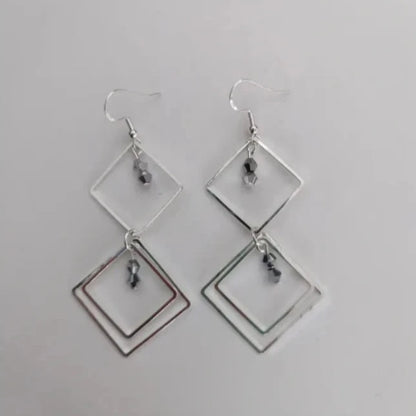 Earrings - Square/Diamond with 4 mm Bi-cone Crystal Beads on hook