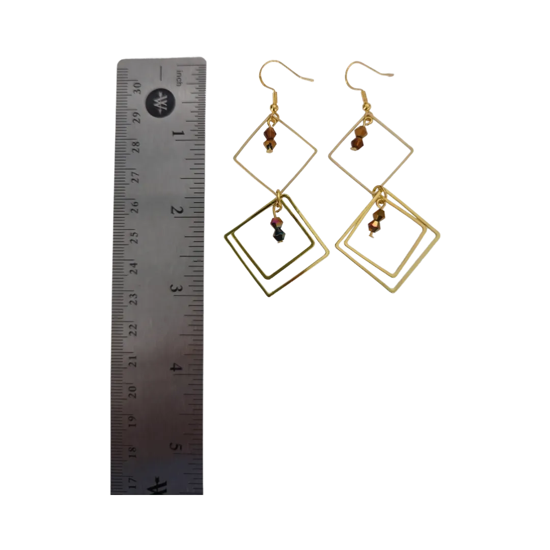 Earrings - Square/Diamond with 4 mm Bi-cone Crystal Beads on hook