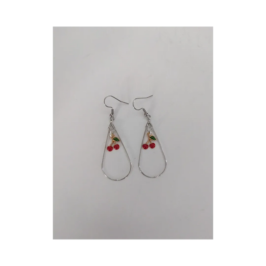 Earrings - Tear drop that opens with gold plated cherries on hook