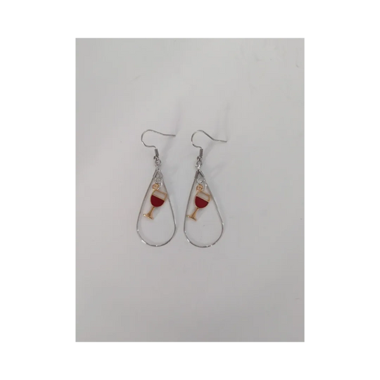 Earrings - Tear drop that opens with gold plated wine glass on hook