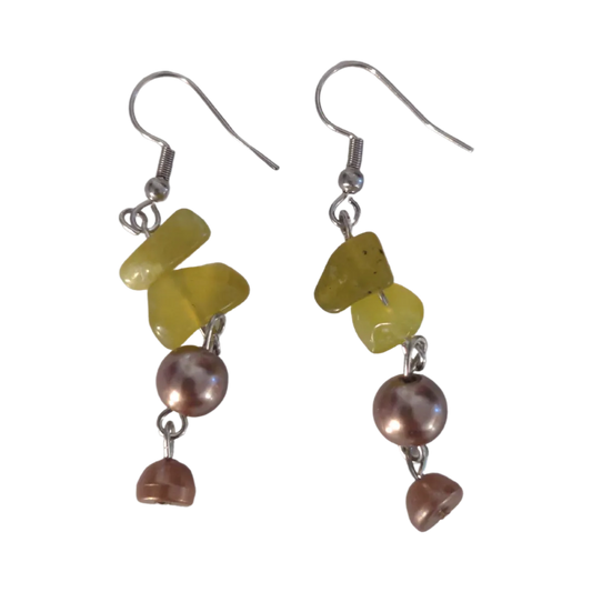 Earrings - Yellow Crystal Bead and Brown Bead Hook