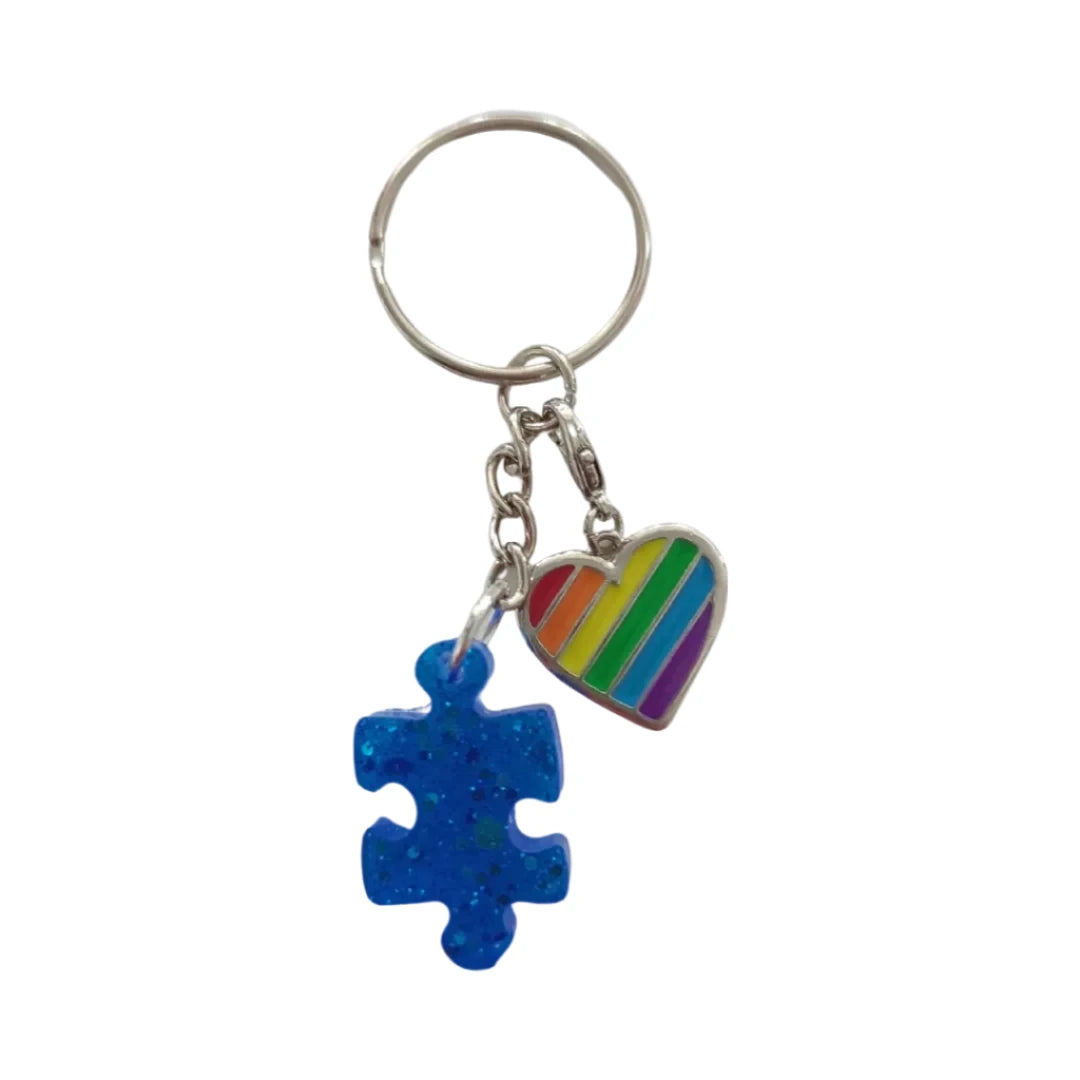 Keychain - Resin puzzle piece and silver charm