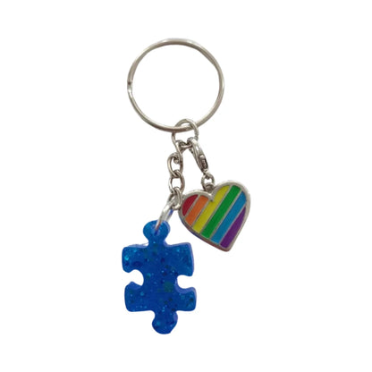 Keychain - Resin puzzle piece and silver charm