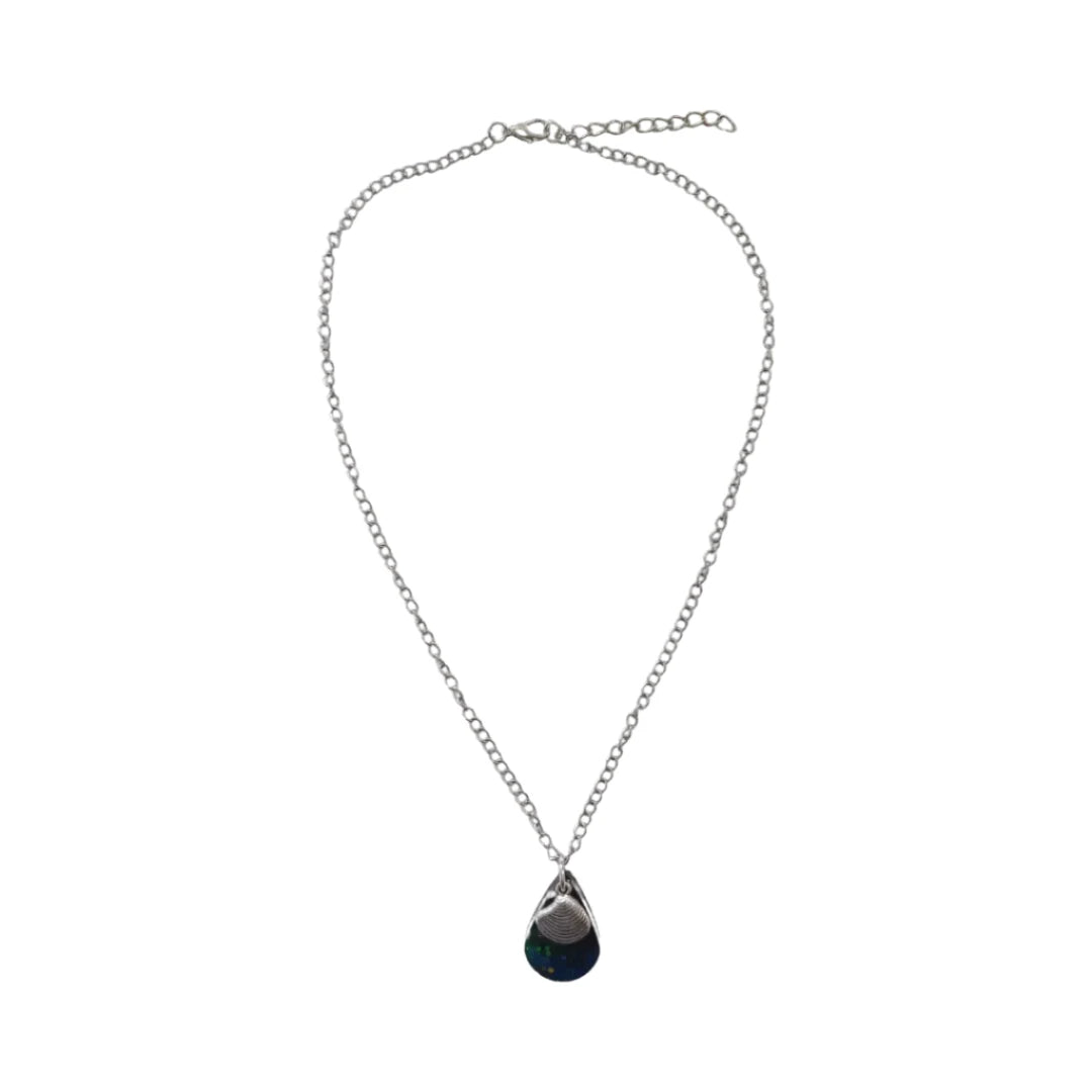 Necklacce - 17.5 inches silver sea shell charm resin teardrop on stainless steel curb chain