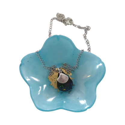 Necklacce - 17.5 inches silver sea shell charm resin teardrop on stainless steel curb chain