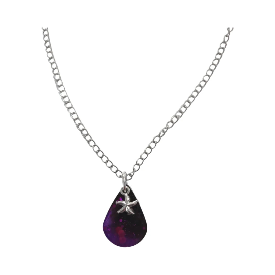 Necklacce - 17.5 inches silver sea star charm resin teardrop on stainless steel curb chain