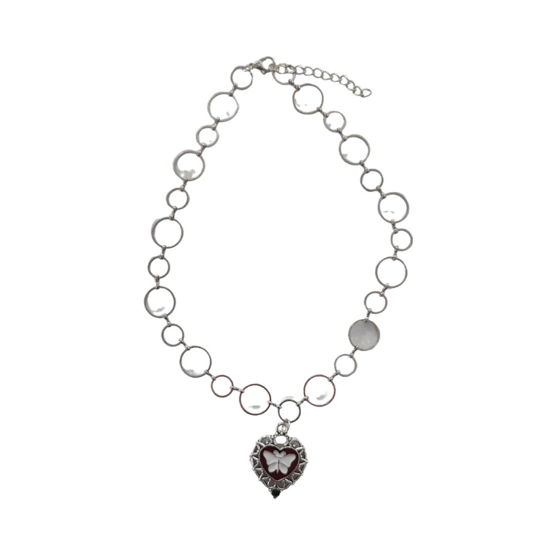 Necklace - 16 inches butterfly heart charm on platinum chain