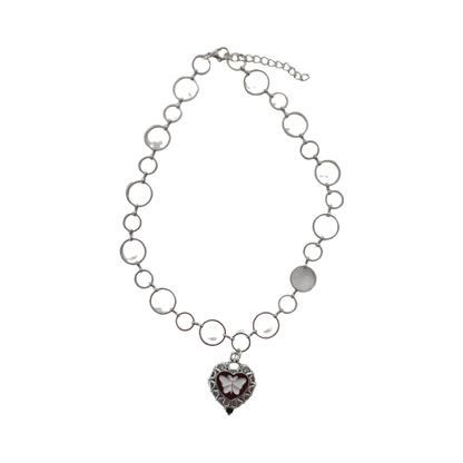 Necklace - 16 inches butterfly heart charm on platinum chain