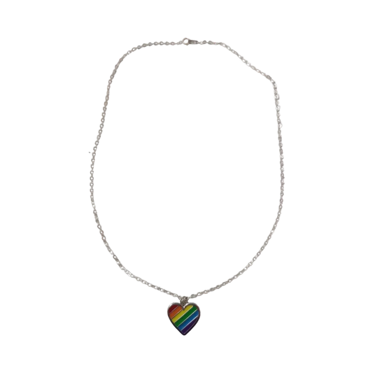 Necklace - 17.5 inches 925 silver link chain with rainbow heart charm