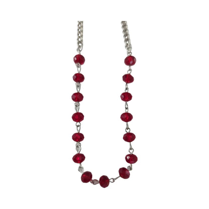 Necklace - 17.5 inches silver curb chain with burgundy glass beads